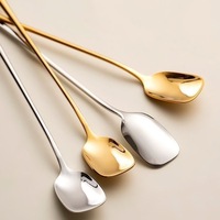 Gouden, zilveren en roestvrijstalen lepels met lange steel, vierkant, voor koffie, thee, dessert, honing, roeren, café lepels set