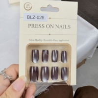 Vente en gros de faux ongles personnalisés à étiquette privée, forme œil de chat, carrés, 24 pièces, assortiment uni, brillants
