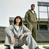 Ensemble de survêtement unisexe personnalisé, design vierge, en coton épais 500 g/m², avec pantalon de survêtement ample à jambes larges et sweat à capuche zippé