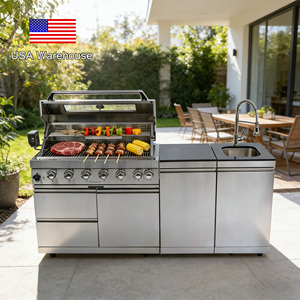 En stock entrepôt USA – Offre Spéciale Été : Grills de jardin, Ensemble de cuisine extérieure modulaire en acier inoxydable 304 avec évier, robinets et rangement - Product Image 1