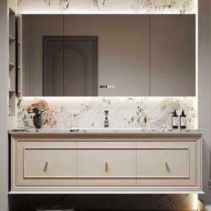 Mueble de Baño Flotante Moderno, Gabinete de Pared con Diseño de Rayas de Madera y Amplio Espacio de Almacenamiento para Hogar u Hotel - Product Image 4