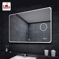 Reloj Digital Moderno para Hotel, Rectangular, sin Marco, con LED, Altavoz Bluetooth, Lupa 3x-5x, Iluminado, para Baño, Cosmético, de Pared
