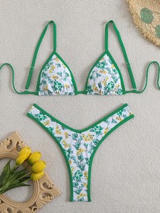 Conjunto de <span class=keywords><strong>Bikini</strong></span> de Dos Piezas con Estampado Floral para Mujer, Espalda Descubierta, Material de Nailon Ecológico, Tanga - Product Image 5