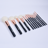 Ensemble de pinceaux de maquillage pour le visage et le correcteur Dongshen, 13 pièces, poils de chèvre naturels de luxe, virole en or rose, manche en bois