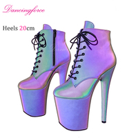 Bottes à plateforme lumineuses de 20 cm (8 pouces) pour femmes, style sexy, pour strip-tease, avec lumière nocturne, holographiques, réfléchissantes, pour la danse exotique sur barre