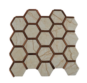 Carreaux de mosaïque hexagonaux modernes 4 mm 5 mm en verre, marbre, <span class=keywords><strong>bois</strong></span> pour extérieur et intérieur, cuisine, salle de bain, <span class=keywords><strong>piscine</strong></span>, décoratifs - Product Image 2