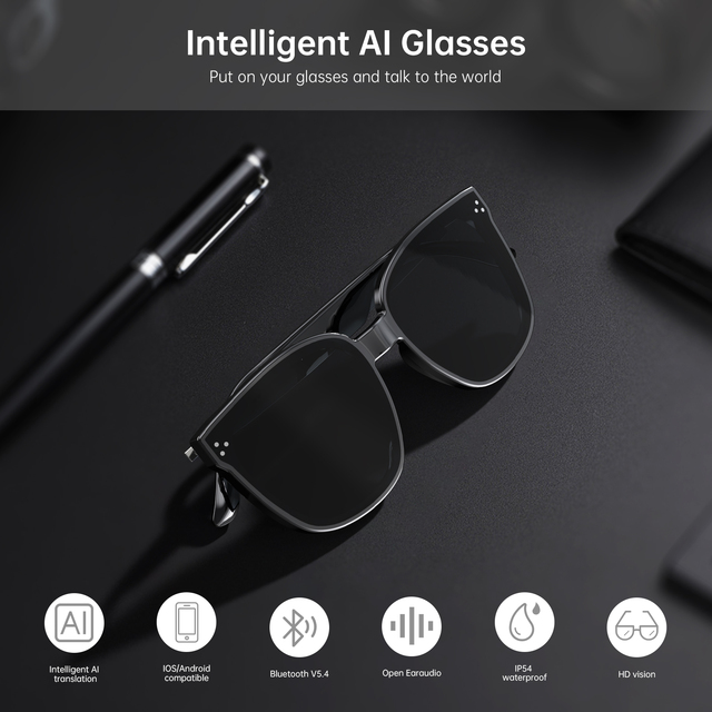 2026 AI Smart Glasses Wireless BT Call Music Playback Noise Reduction IPX5 Waterproof Voice Assistant Sunglasses Magnetic Metal