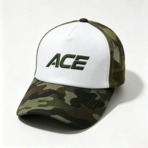 Casquette de baseball unisexe personnalisée ACE brodée, motif camouflage, deux tons, devant blanc, dos en maille, 5 panneaux, printemps/été, sports de plein air - Product Image 5