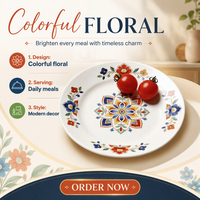 Assiettes en porcelaine à motif floral pour dîner, avec logo personnalisé, qualité alimentaire, compatibles lave-vaisselle, écologiques, assiettes en céramique blanches