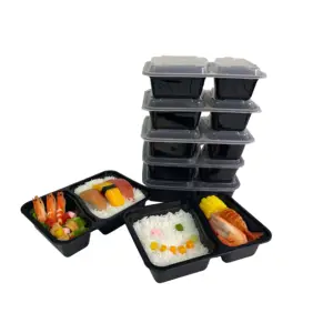 1000 ml 10 pack 2 compartment disposable upscale plastic food grade pp mirowavable breakfast box for food with lid