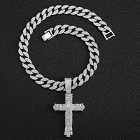 Chaîne cubaine de 15 mm de largeur avec pendentif croix à grosse boucle en alliage et strass hip-hop