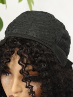 Afro Kinky Curly Demi Perruque Cheveux Humains Sans Colle Perruque Lace Front pour Femmes Noires Fluffy Couleur Naturelle Frange Avec Bandeau Arc