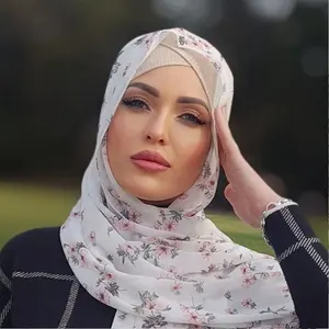 Mới Đến Kích Thước Lớn Khăn Choàng In Hoa Voan Khăn Hijab Bán Buôn Malaysia Phụ Nữ Hồi Giáo Chiếc Khăn Turban Hijab Voan
