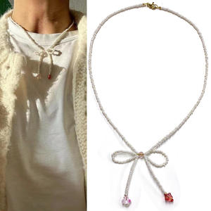 INS filles coeur arc <span class=keywords><strong>collier</strong></span> avec perle d'eau douce pastorale clavicule chaîne français perles romantiques pour printemps/été - Product Image 5