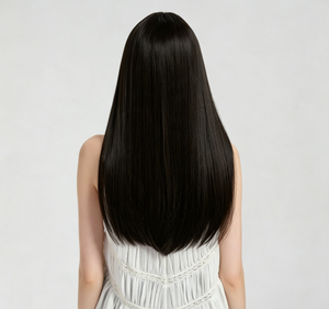 <b>Long</b> Straight Black <b>Wig</b> With Bangs Full Head Natural Everyday Style No Wake Up Required High Temperature Wire Hair Women's <b>Wig</b> - Product Image 2
