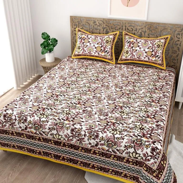 インドの綿のベッドシーツ綿100% キングサイズの寝具セット枕カバー付きの豪華なダブルベッドシーツホームテキスタイルベッドスプレッド