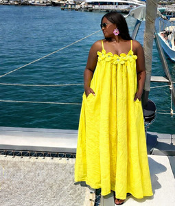 Nouvelle robe élégante pour femme avec détails floraux tridimensionnels complexes, couleur unie, style africain, sans manches, à bretelles longues - Product Image 6