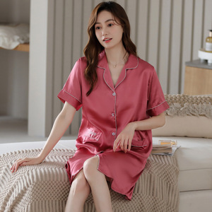 Camicia da Notte Sexy e Traspirante con Scollo a V per Donne, Abbigliamento da Casa Primaverile ed Estivo in Poliestere, Vestito Stile Camicia per Giovani Mamme - Product Image 4