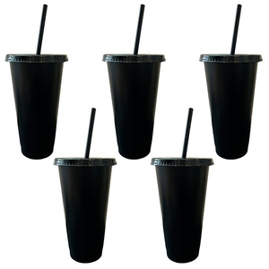 Đen Đảng cứng uống nước rõ ràng ly nhựa có nắp đậy và ống hút - Product Image 3