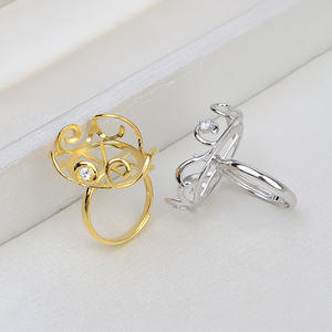 Anillo de Plata S925 Hecho a Mano con Incrustaciones de Encaje de Flores Abiertas y Perla Barroca, Engaste Hueco, Conector de Joyería DIY, Accesorio 1801 - Product Image 4