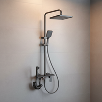 Ensemble de douche thermostatique en laiton pour baignoire, avec pommeau de pluie unique, rectangulaire, mural, finition grise brossée, design moderne pour hôtel et usage domestique