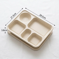 Boîte à lunch rectangulaire en bagasse de canne à sucre à 5 compartiments pour une alimentation saine, récipient alimentaire divisé avec couvercle, capacité de 1000 ml pour bento
