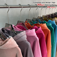 HEDQ038 Sweat à capuche en molleton bouclette 100% coton 380 g/m² épais, délavé à l'acide et effet vieilli, 24 couleurs disponibles, broderie de logo OEM
