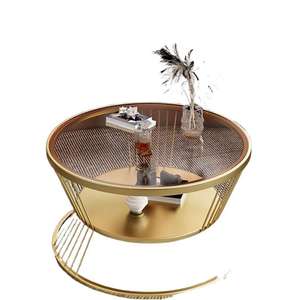 Mesa de Centro Moderna de Vidrio Templado con Marco Redondo de Metal Negro, Muebles Minimalistas para Sala de Estar, Estilo Apartamento Pequeño - Product Image 5