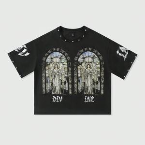 レインボースプレーカスタムTシャツきらめくダイヤモンドゴスメンズセントマザーグラフィックラインストーン装飾半袖Tシャツ - Product Image 1