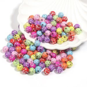 8mm <b>Acrylic</b> Mixed Color Cartoon Silver Round Printed Straight Hole <b>Bead</b> DIY Pen <b>Beads</b> Small Accessory - Product Image 1