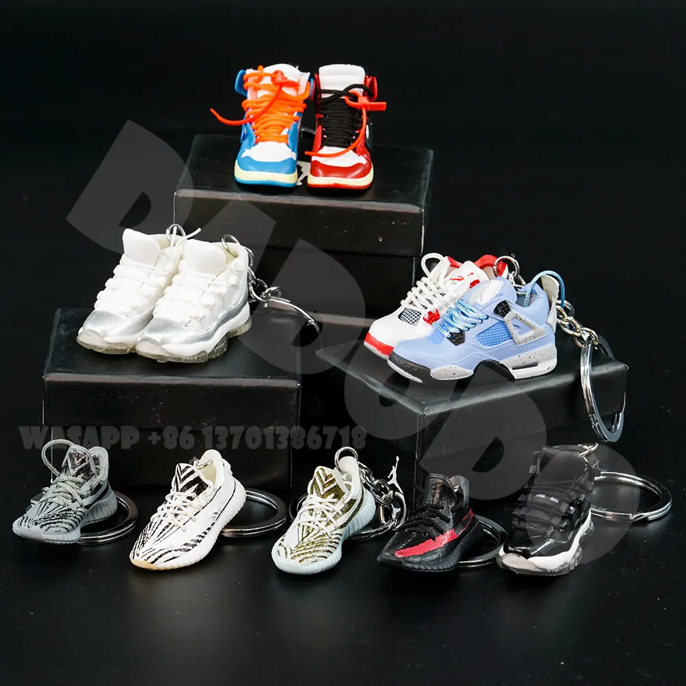145 styles Wholesale PVC 3D Mini Sneaker Basketball AJ shoes Jor dan shoe Key Ring Model cute keychain with box