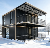 Maison préfabriquée à deux étages en conteneur avec éclairage LED, balcon, style chalet, maison modulaire pour hiver, cabane, station balnéaire, glamping, kit de montage