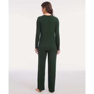 Conjunto de pijama de manga larga para mujer, suave y transpirable, de viscosa de bambú, pantalones largos con botones para mujer - Product Image 4