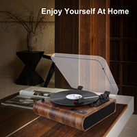 Plateau tournant à 3 vitesses avec haut-parleurs intégrés, lecteur vinyle LP rétro avec entrée et sortie BT, Radio FM, USB et carte SD, enregistrement, Aux