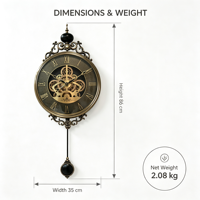 Jam Dinding Pendulum Open Gear Vintage, Dekorasi Ruang Tamu Rumah Mewah Jam Dinding Antik Dekoratif untuk Dekorasi Interior