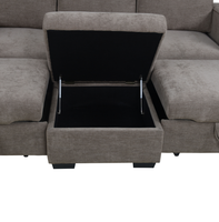 Canapé d'angle en tissu taupe foncé avec rangement latéral et lit gigogne pour salon, appartement, mobilier de maison