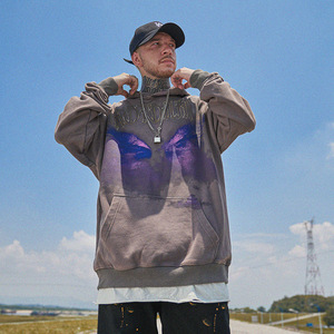 Streetwear Distressed Sweat Suit <strong>Demon</strong> <strong>Slayer</strong> Woobie Fluffy Knit Chenille Brown 3D Puff Printing Washed <strong>Hoodie</strong> - Product Image 6
