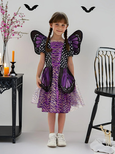 Ragazze viola strega Costume di Halloween festa festa in maglia maniche a sbuffo vestito per i bambini - Product Image 4