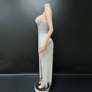 Novance Y5107 <span class=keywords><strong>Abito</strong></span> da Sera Lungo Bianco con Nappe per <span class=keywords><strong>Donna</strong></span>, Spalline Sottili, Strass, Vestito per Feste di <span class=keywords><strong>Laurea</strong></span> - Product Image 2