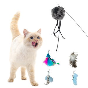 Shengfeng Accesorios de Juego para Gatos, Cabezal de Repuesto de Alambre de Acero con Pluma de Hada, Varita Estimulante para Gatos con Campana - Product Image 1