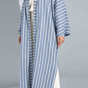 2023 Modest 2 pezzi cotone stropicciato turco Dubai Set di corde lunghe abito musulmano islamico Eid Kimono Abaya per le signore - Product Image 3