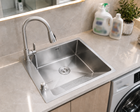 Évier de buanderie carré moderne en acier inoxydable 304 avec égouttoir intégré, écologique, facile à nettoyer, pour chambre, école, lavage, OEM, vente en gros