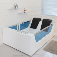 Baignoire de luxe rectangulaire en acrylique pour 2 personnes, design moderne, avec hydromassage et bain à remous pour hôtel, spa intérieur