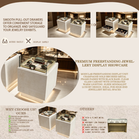 Vitrine de présentation de bijoux en verre carrée moderne avec base en pierre et éclairage LED pour magasin de bijoux