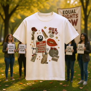T-shirt Girl Power Collage pour femme, col rond, imprimé, style vintage, style féministe, actrice des droits égaux - Product Image 2