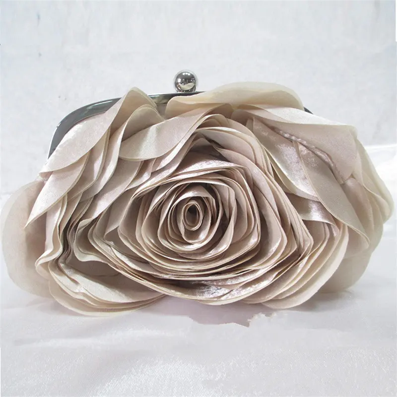 नया साटन फूल क्लच बैग ब्राइडल शादी की पोशाक महिला डिनर बैग