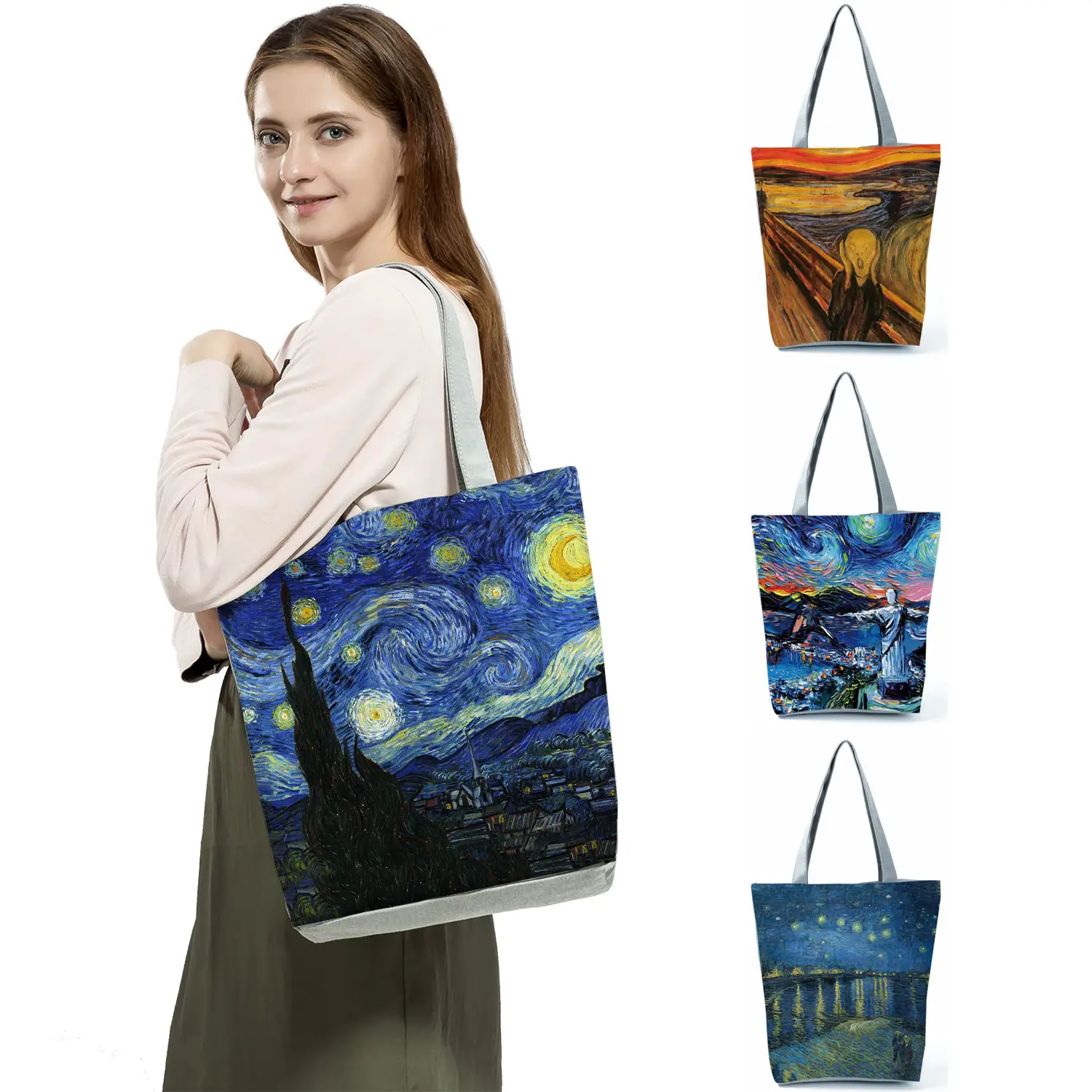 Nieuwe Van Gogh Sterrenhemel Olieverf Handtas Blauw Retro Tote Leisure Schoudertas Art Reistas Vrouwen Eco Vriendelijke boodschappentas