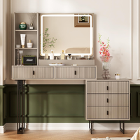 Coiffeuse de chambre moderne rétractable en bois assemblée avec miroir éclairé à écran tactile 3 couleurs et variateur d'intensité