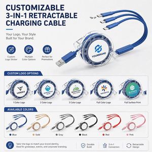 Cable de Carga Rápida USB 3 en 1 con Logotipo Personalizado para Regalo Promocional al por Mayor, Cable de Carga USB Micro Tipo C para iPhone y Android - Product Image 3