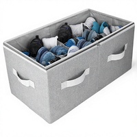 Organisateur de chaussures en lin avec couvercle transparent et séparateurs ajustables, boîte de rangement multifonction pour chaussures, sacs à main, couvertures, placard
